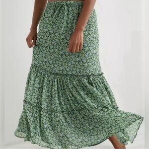 Aerie Floral Tiered Flowy Boho Midi Pull On Skirt